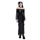 Darkinlove Women's Gothic Floral Lace Patchwork Cross Ruched Velvet Mermaid Skirt