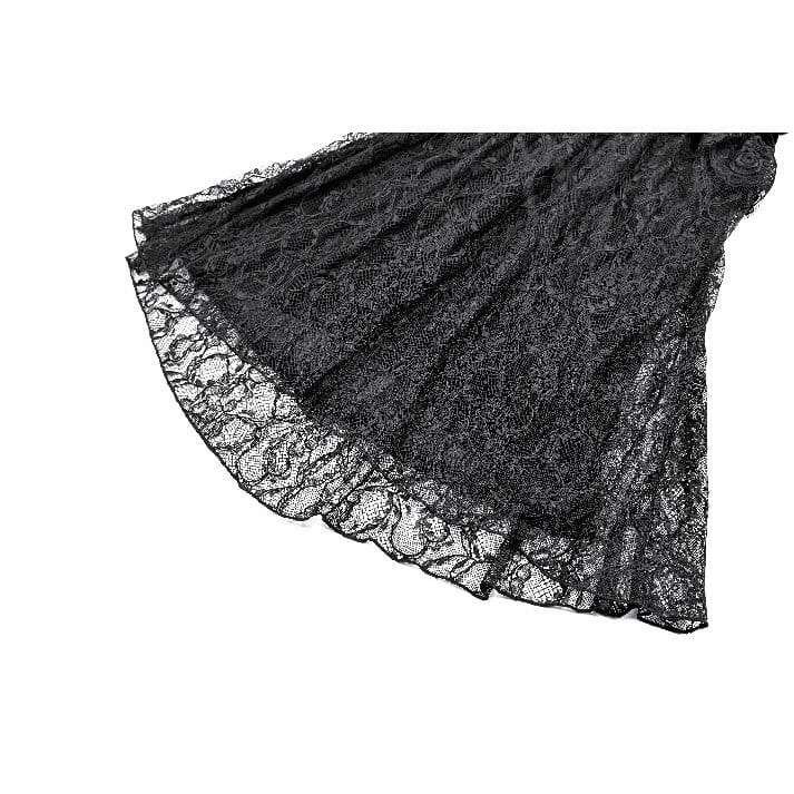 Darkinlove Women's Gothic Floral Lace Patchwork Cross Ruched Velvet Mermaid Skirt