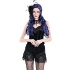 Darkinlove Women's Gothic Floral Lace Patchwork Embossed Velvet Shorts