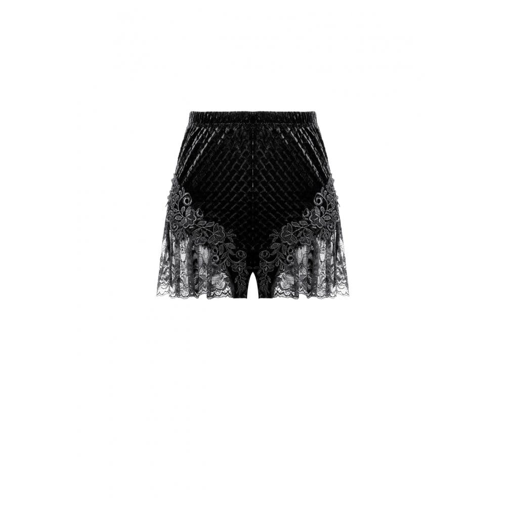 Darkinlove Women's Gothic Floral Lace Patchwork Embossed Velvet Shorts