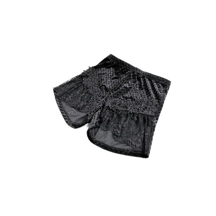 Darkinlove Women's Gothic Floral Lace Patchwork Embossed Velvet Shorts