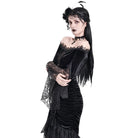 Darkinlove Women's Gothic Floral Lace Patchwork Off-Shoulder Bell Sleeve Velvet Top