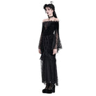 Darkinlove Women's Gothic Floral Lace Patchwork Off-Shoulder Bell Sleeve Velvet Top