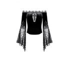 Darkinlove Women's Gothic Floral Lace Patchwork Off-Shoulder Bell Sleeve Velvet Top