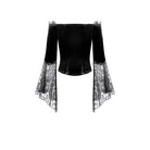 Darkinlove Women's Gothic Floral Lace Patchwork Off-Shoulder Bell Sleeve Velvet Top