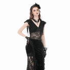Darkinlove Women's Gothic Floral Lace Patchwork Plunging Draped Crop Top