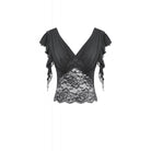 Darkinlove Women's Gothic Floral Lace Patchwork Plunging Draped Crop Top