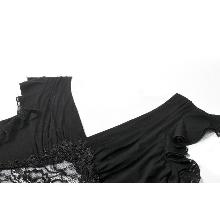 Women's Gothic Floral Lace Patchwork Plunging Draped Crop Top