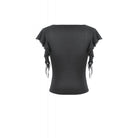 Darkinlove Women's Gothic Floral Lace Patchwork Plunging Draped Crop Top