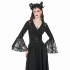 Darkinlove Women's Gothic Floral Lace Patchwork Plunging Long Sleeve Shirt