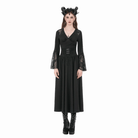 Darkinlove Women's Gothic Floral Lace Patchwork Plunging Long Sleeve Shirt