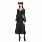 Darkinlove Women's Gothic Floral Lace Patchwork Plunging Long Sleeve Shirt