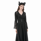 Darkinlove Women's Gothic Floral Lace Patchwork Plunging Long Sleeve Shirt