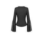 Darkinlove Women's Gothic Floral Lace Patchwork Plunging Long Sleeve Shirt