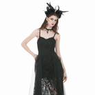 Darkinlove Women's Gothic Floral Lace Ruched Mesh Slip Dress