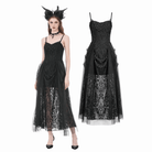 Darkinlove Women's Gothic Floral Lace Ruched Mesh Slip Dress