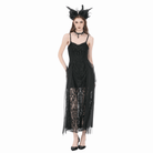Darkinlove Women's Gothic Floral Lace Ruched Mesh Slip Dress