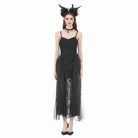 Darkinlove Women's Gothic Floral Lace Ruched Mesh Slip Dress
