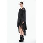 Darkinlove Women's Gothic Floral lace Sheer High Low Long Sleeved Dress