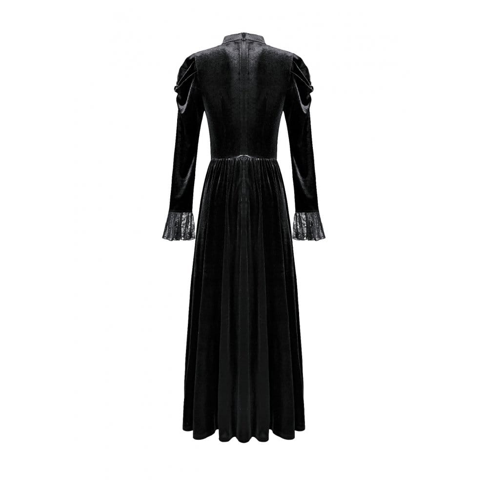 Darkinlove Women's Gothic Floral Lace Splice Puff Sleeve Velvet Maxi Dress