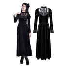 Darkinlove Women's Gothic Floral Lace Splice Puff Sleeve Velvet Maxi Dress
