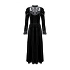Darkinlove Women's Gothic Floral Lace Splice Puff Sleeve Velvet Maxi Dress