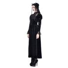 Darkinlove Women's Gothic Floral Lace Splice Puff Sleeve Velvet Maxi Dress
