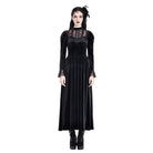 Darkinlove Women's Gothic Floral Lace Splice Puff Sleeve Velvet Maxi Dress
