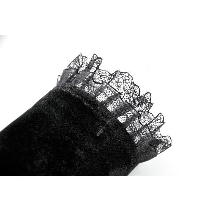 Manicotti da donna in velluto gotico con lacci e motivo floreale Darkinlove