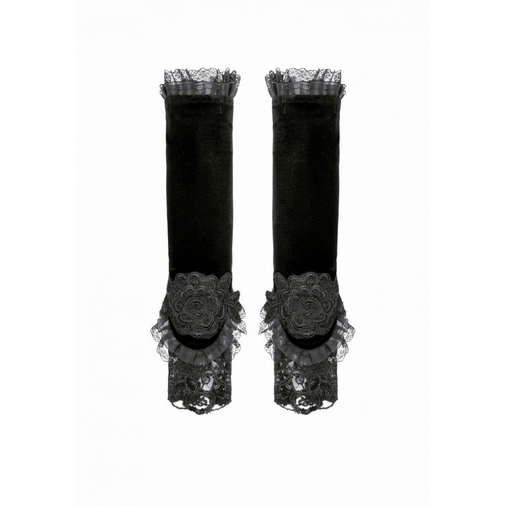 Manicotti da donna in velluto gotico con lacci e motivo floreale Darkinlove