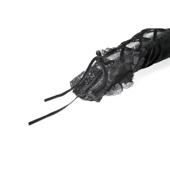 Manicotti da donna in velluto gotico con lacci e motivo floreale Darkinlove