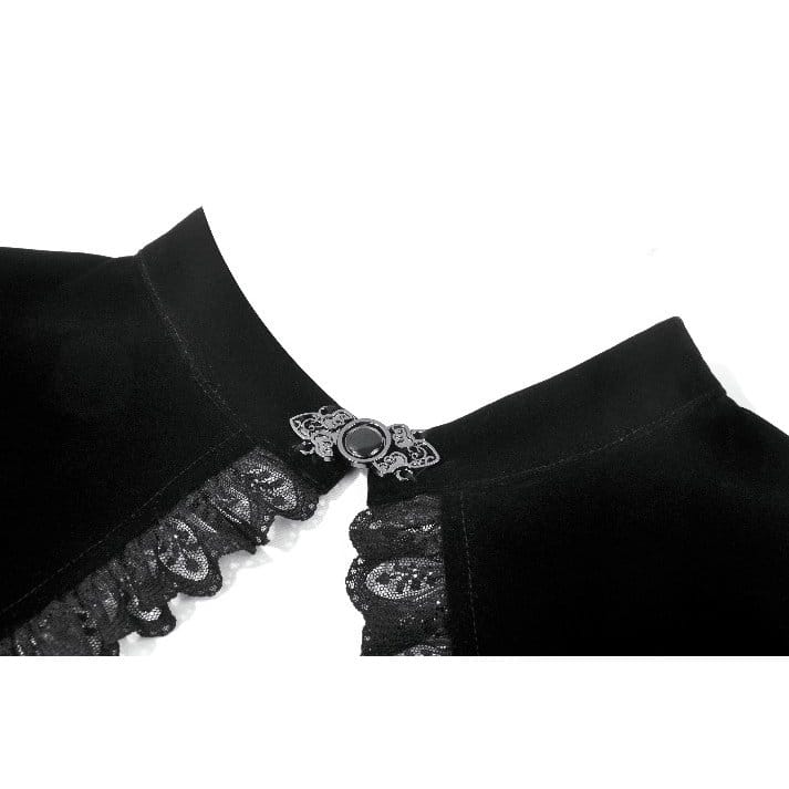 Mantella da donna Darkinlove in velluto con inserti in rete e volant a fantasia floreale gotica.