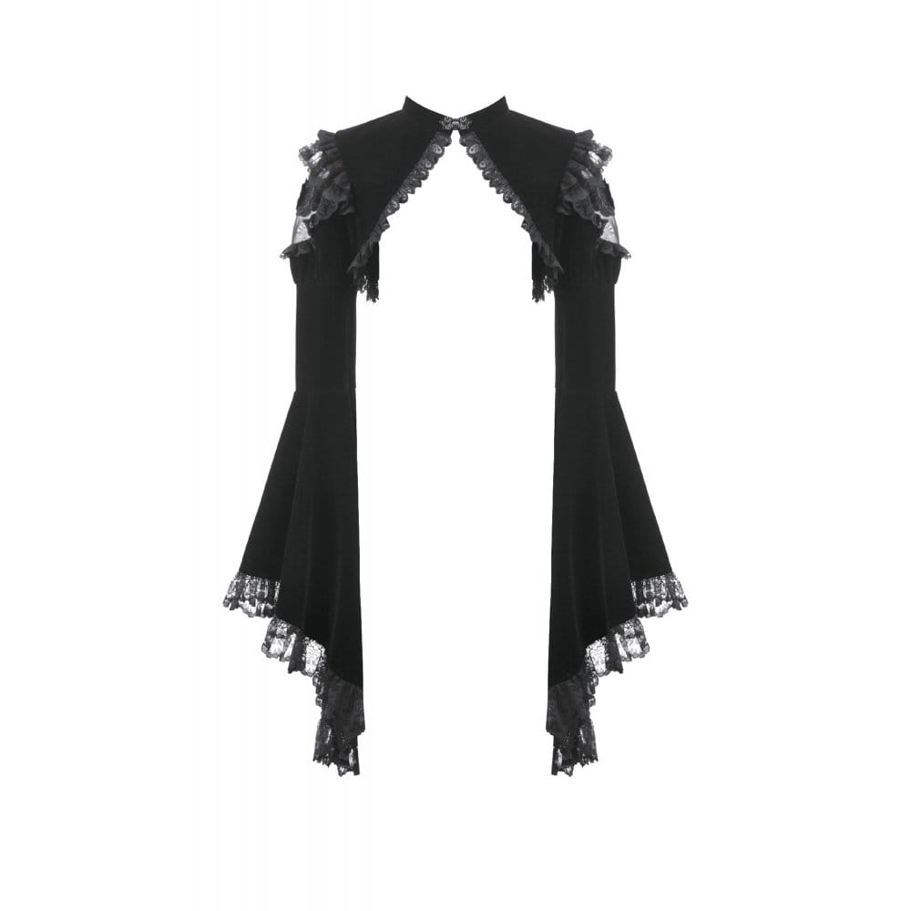 Mantella da donna Darkinlove in velluto con inserti in rete e volant a fantasia floreale gotica.