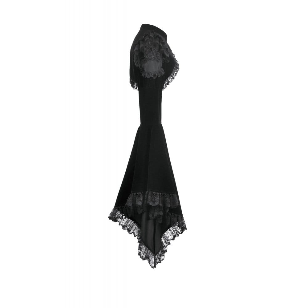 Mantella da donna Darkinlove in velluto con inserti in rete e volant a fantasia floreale gotica.