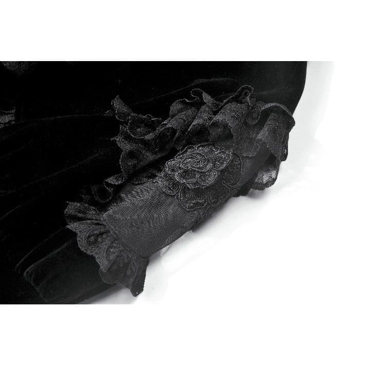 Mantella da donna Darkinlove in velluto con inserti in rete e volant a fantasia floreale gotica.