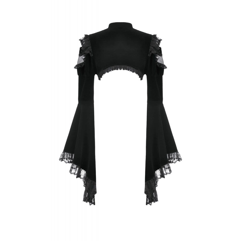 Mantella da donna Darkinlove in velluto con inserti in rete e volant a fantasia floreale gotica.