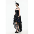 Darkinlove Women's Gothic Floral Multilayered Lace High/Low Slip Dress