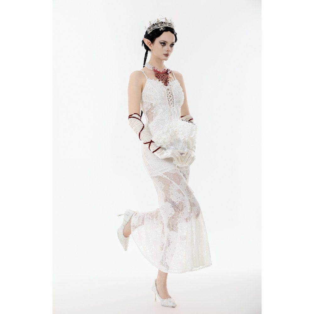 Darkinlove Women's Gothic Floral Pearl-embellished Lace Fan