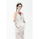 Darkinlove Women's Gothic Floral Pearl-embellished Lace Fan