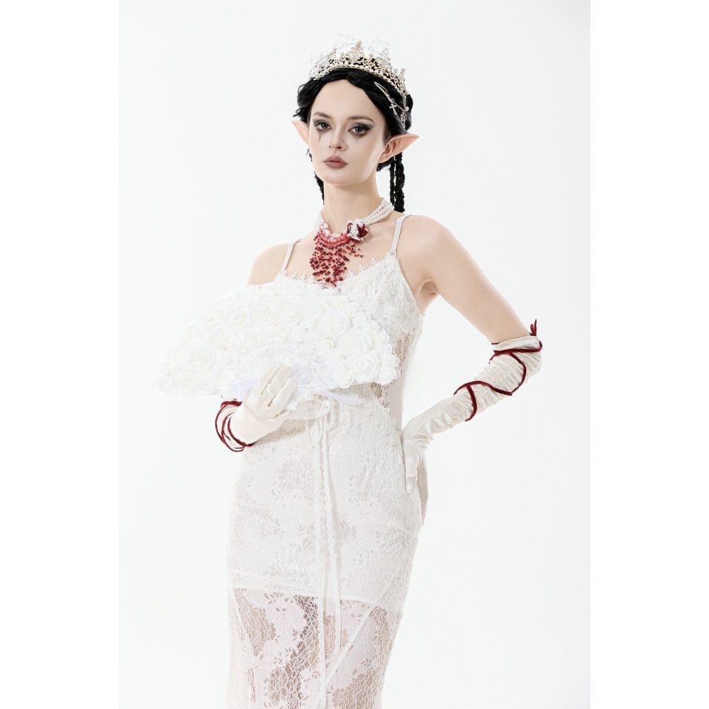 Darkinlove Women's Gothic Floral Pearl-embellished Lace Fan