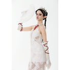 Darkinlove Women's Gothic Floral Pearl-embellished Lace Fan