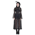 Darkinlove Women's Gothic Floral Sheer Lace Puff Bell Sleeve Long Duster Coat