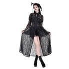 Darkinlove Women's Gothic Floral Sheer Lace Puff Bell Sleeve Long Duster Coat