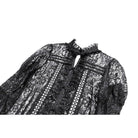 Darkinlove Women's Gothic Floral Sheer Lace Puff Bell Sleeve Long Duster Coat