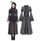 Darkinlove Women's Gothic Floral Sheer Lace Puff Bell Sleeve Long Duster Coat