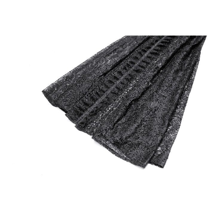 Darkinlove Women's Gothic Floral Sheer Lace Puff Bell Sleeve Long Duster Coat