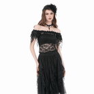 Darkinlove Women's Gothic Floral Sheer Off-Shoulder Lace Top