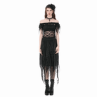 Darkinlove Women's Gothic Floral Sheer Off-Shoulder Lace Top