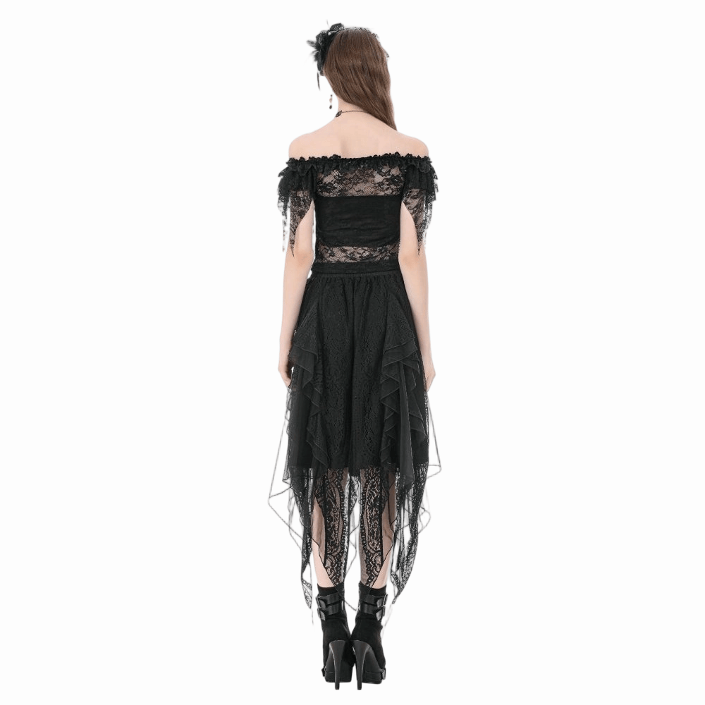 Darkinlove Women's Gothic Floral Sheer Off-Shoulder Lace Top