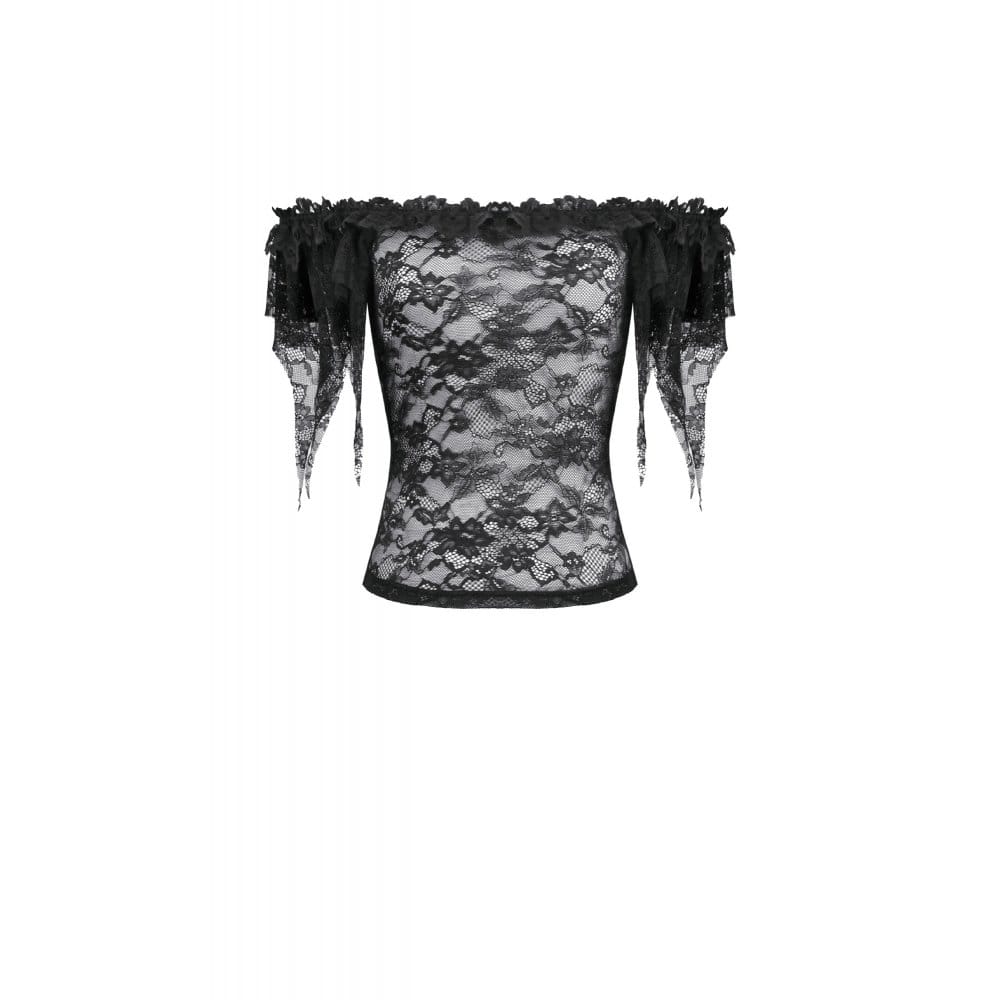 Darkinlove Women's Gothic Floral Sheer Off-Shoulder Lace Top